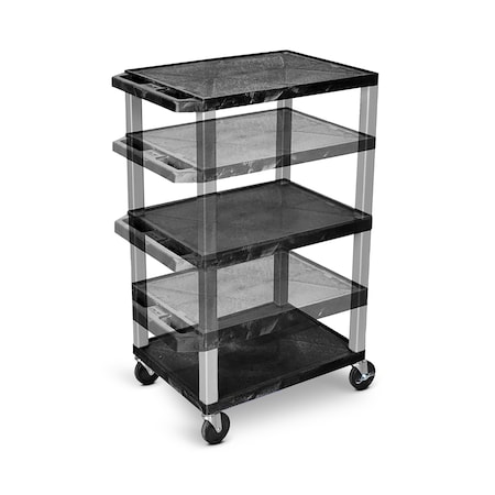 Luxor Multi-Height AV Cart (16"- 42" height) - 3 Shelves - Gray with Black Legs WT1642-N